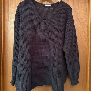 Dex Black Waffle Knit V-Neck Sweater